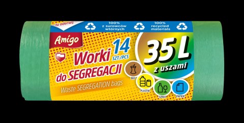 AGD AMIGO 8374 Worki na śm.do segregr.35l/14szt uszy zielone AGD AMIGO 8374 Worki na śm.do segregr.35l/14szt uszy zielone