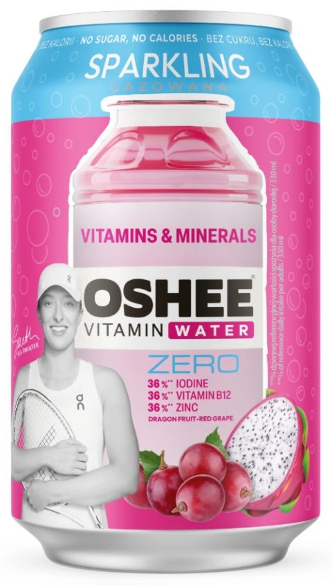 OSHEE Vitamin Water Sparkling witaminy i minerały ZERO czerwone winogrona i dragonfruit 330 ml